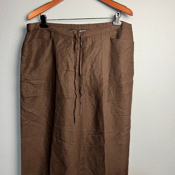 First Issue Liz Claiborne Brown Linen Blend Drawstring Pants Size 14 Monochrome - Picture 2 of 13